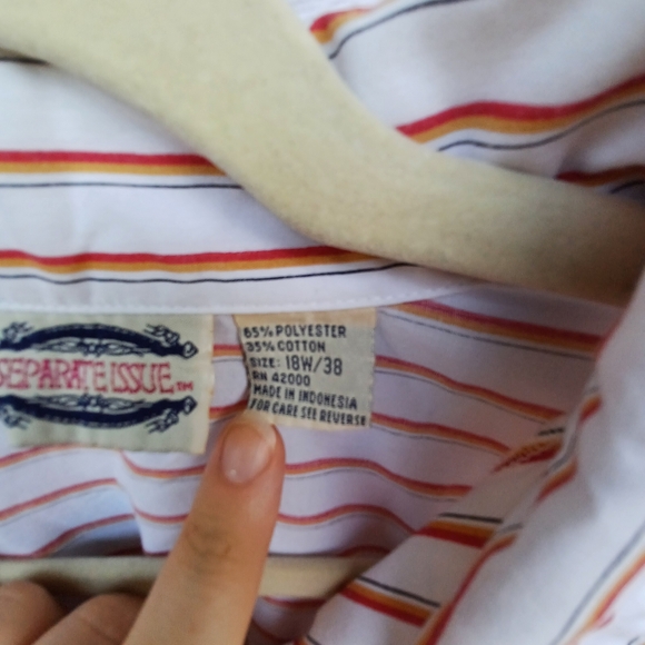 Vintage Separate Issue White Button-down with Orange and Yellow Stripes - Picture 7 of 9